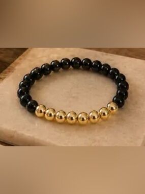 Black and Gold Bead Stretch Bracelet One Size Fits Most